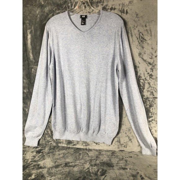 H&M Men’s Sweater Pull Over V-Neck Light Blue Long Sleeves Adult Large - Picture 1 of 10